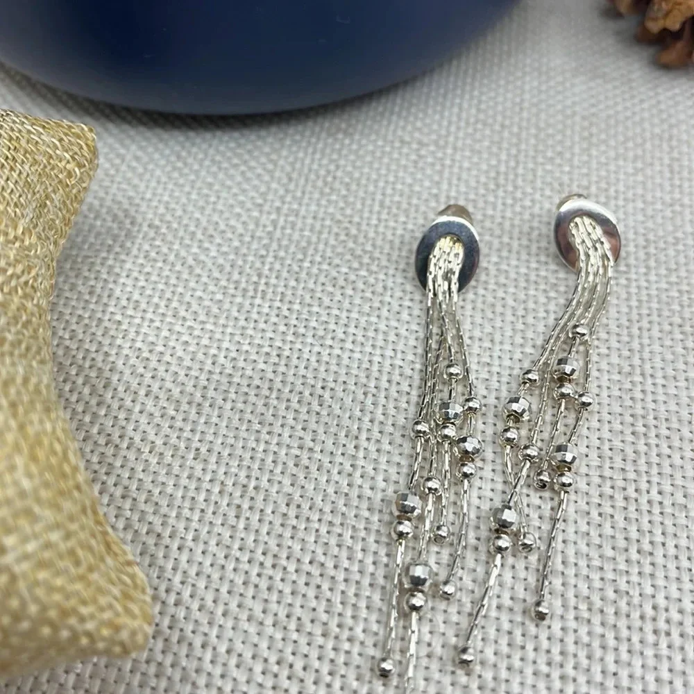 ATI Thailand Vintage 925 Sterling Silver Beaded Feather Tassel Earrings - Picture 3 of 9